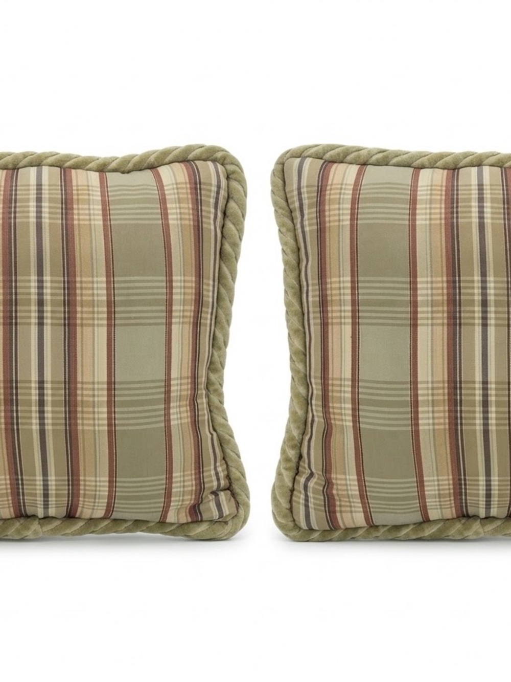 Classic Olive Sienna Gold Plaid Decorative Throw Pillow 14.25” x 14.25”